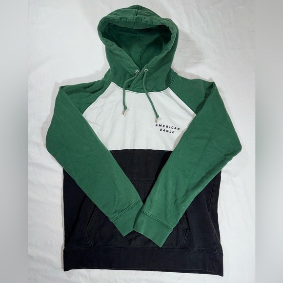 American Eagle Outfitters Other - American Eagle Mens Colorblock Hoodie Green White Black Hoodie Pullover Large